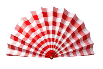 Red And White Gingham Check Fan Design Isolated On Transparent Background