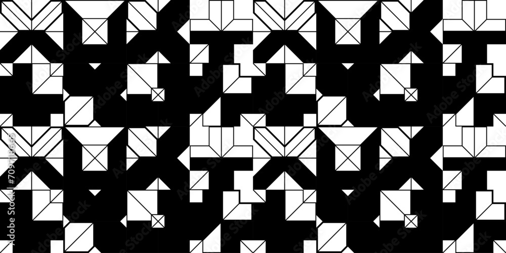 Aufkleber seamless vector abstract background in black and white, geometric seamless pattern, tiling endless w