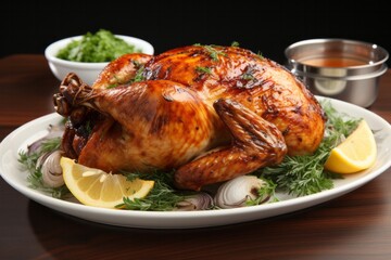 3D Render of Rotisserie Chicken Slices, on an isolated White background, Generative AI 