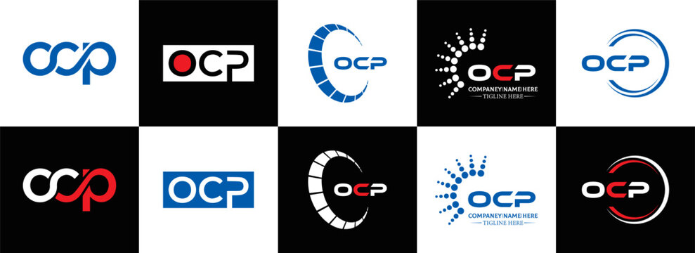 OCP logo. O C P design. White OCP letter. OCP, O C P letter logo design. Initial letter OCP linked circle uppercase monogram logo. O C P letter logo vector design. OCP letter logo design five style.	
