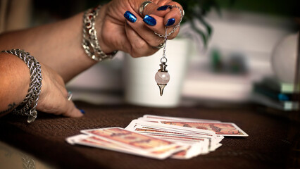 Concept of psychic advisor or ways of divination with cards. - obrazy, fototapety, plakaty