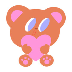 Cute teddy bear with pink heart, simple cute decor, vector illustration