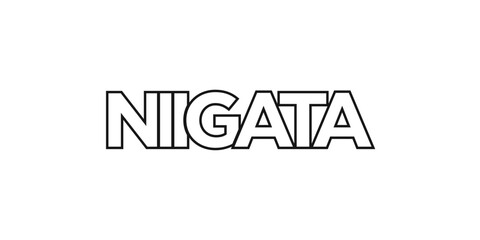 Niigata in the Japan emblem. The design features a geometric style, vector illustration with bold typography in a modern font. The graphic slogan lettering.