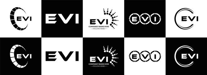 EVI logo. E V I design. White EVI letter. EVI, E V I letter logo design. Initial letter EVI linked circle uppercase monogram logo. E V I letter logo vector design. EVI letter logo design five style.	
