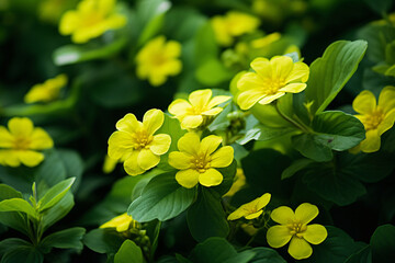 Yellow flowers are green with leaves and flowering, in the style of shang dynasty, close-up, sigma 35mm f/1.4 dg hsm art, matte photo, high speed sync, rounded, lightbox

