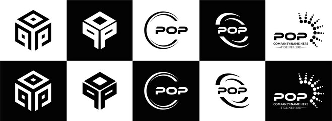 POP logo. P O P design. White POP letter. POP, P O P letter logo design. Initial letter POP linked circle uppercase monogram logo. P O P letter logo vector design. POP letter logo design five style.	
