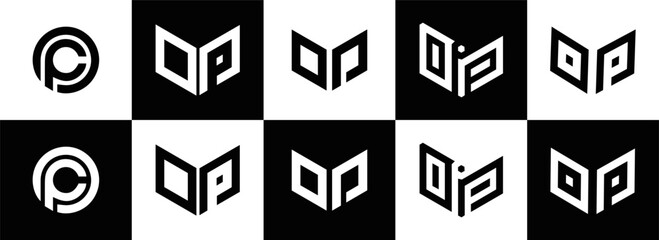 OP logo. O P design. White OP letter. OP, O P letter logo design. Initial letter OP linked circle uppercase monogram logo. O P letter logo vector design. OP letter logo design five style.	
