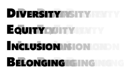DEIB letters on white background. Diversity, equity, inclusion and belonging written illustration art letters background poster, banner, print.