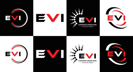 EVI logo. E V I design. White EVI letter. EVI, E V I letter logo design. Initial letter EVI linked circle uppercase monogram logo. E V I letter logo vector design. EVI letter logo design five style.	
