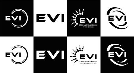 EVI logo. E V I design. White EVI letter. EVI, E V I letter logo design. Initial letter EVI linked circle uppercase monogram logo. E V I letter logo vector design. EVI letter logo design five style.	
