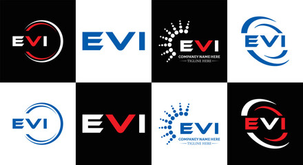 EVI logo. E V I design. White EVI letter. EVI, E V I letter logo design. Initial letter EVI linked circle uppercase monogram logo. E V I letter logo vector design. EVI letter logo design five style.	
