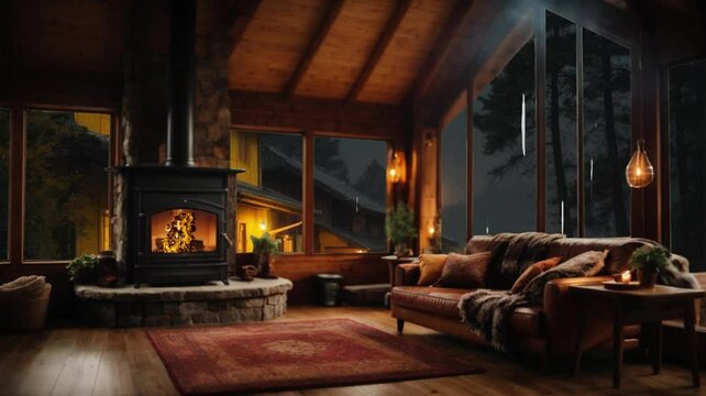 The house with the fireplace outside is the rain