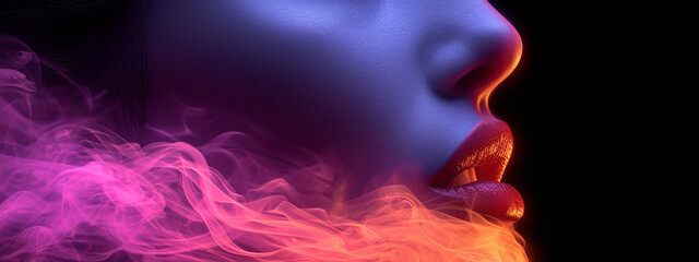 Obraz premium Enigmatic Embers, An Ethereal Portrait of a Woman With Smoky Whispers Escaping Her Lips