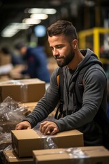Fototapeta premium Business owner packing fitness equipment for shipment to health-conscious customers, Generative AI
