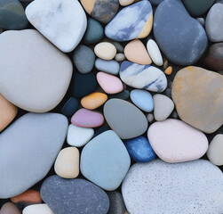 Fototapeta na wymiar Pebbles on the beach. Stone texture with cracks. Close-up. Rough Stone surface. Nature backdrop. Minimalist design