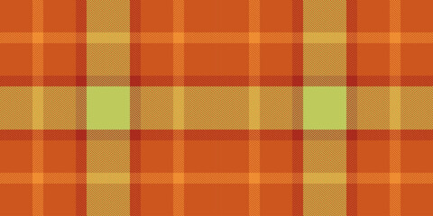 Delicate check texture tartan, masculine background pattern textile. Rustic plaid fabric seamless vector in orange and lime colors.