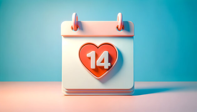 3d Vector Valentine's Day Paper Calendar, Notes Reminder, February 14, Valentine's Day Concept