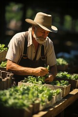 Business owner packing gardening supplies for customers with green thumbs, Generative AI