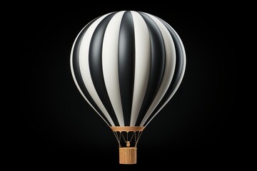 Minimalist Hot Air Balloon in Monochrome, on an isolated Ebony Black background, Generative AI.