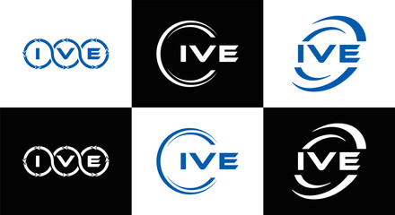 IVE logo. I V E design. White IVE letter. IVE, I V E letter logo design. Initial letter IVE linked circle uppercase monogram logo. I V E letter logo vector design. IVE letter logo design five style. 