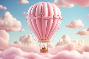 Whimsical Hot Air Balloon in Pastel Hues, on an isolated Cotton Candy Pink background, Generative AI
