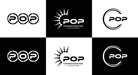 POP logo. P O P design. White POP letter. POP, P O P letter logo design. Initial letter POP linked circle uppercase monogram logo. P O P letter logo vector design. POP letter logo design five style.	
