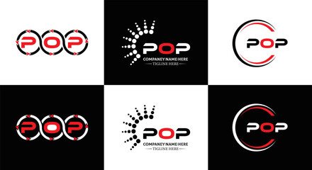 POP logo. P O P design. White POP letter. POP, P O P letter logo design. Initial letter POP linked circle uppercase monogram logo. P O P letter logo vector design. POP letter logo design five style. 