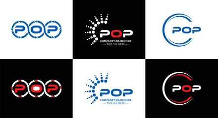 POP logo. P O P design. White POP letter. POP, P O P letter logo design. Initial letter POP linked circle uppercase monogram logo. P O P letter logo vector design. POP letter logo design five style. 