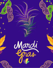 Fototapeta na wymiar Mardi Gras background and wallpaper, Mardi Gras carnival mask with stars and feather