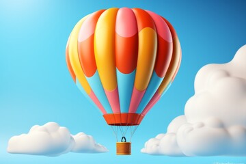 Fototapeta premium Colorful Hot Air Balloon Floating in a Clear Sky, on an isolated Sky Blue background, Generative AI