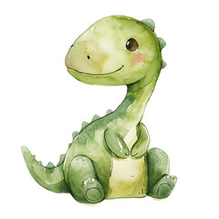 Fototapeta premium Baryonyx Dinosaur Cartoon Character Watercolor Handmade Style Illustration Clipart