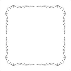 Elegant black and white thin ornamental frame, sharp corners, decorative border, corners for greeting cards, banners, business cards, invitations, menus. Isolated vector illustration.	