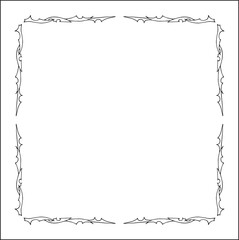 Elegant black and white thin ornamental frame, sharp corners, decorative border, corners for greeting cards, banners, business cards, invitations, menus. Isolated vector illustration.	