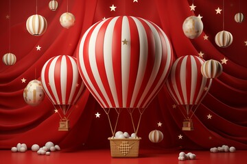 Hot Air Balloon Festival in Sunset, on an isolated Coral Orange background, Generative AI