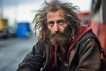 Obraz premium Generative AI picture of desperate homeless person man woman child poor helpless in the street