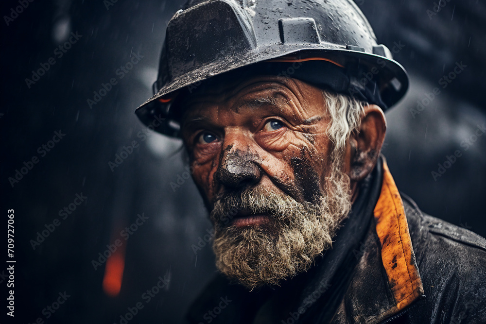 Poster experienced miner working hard underground extracting energy resources in an industrial environment 