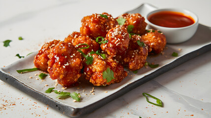 Wholesome Plant-Based Delight: Homemade Cauliflower Wings with BBQ Ranch Dip. Generative AI