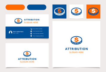 Attribution logo brand business card. Branding book affilate marketing collection. Thin Attribution logo