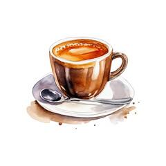 Naklejka premium Espresso Macchiato Aquarell Kunst Bild Kaffeetasse Schaum Handgemalt Kaffee Kunstwerk Italienischer Kaffee Leinwanddruck Barista Kunst Küchendekor Café Wandbild Geschenkidee Kaffeegenuss