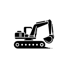 Simple Excavator Logo Flat Black Vector 