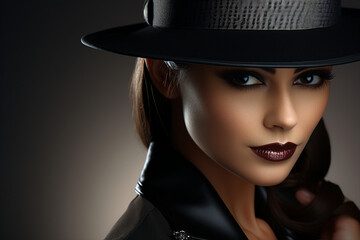 Old fashioned detective or mafia man woman in retro style hat Generative AI picture portrait