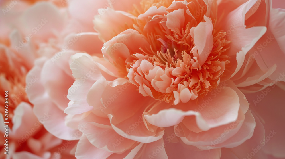 Poster capture the intricate beauty of peonies in the enchanting peach fuzz, the color of the year 2024, th