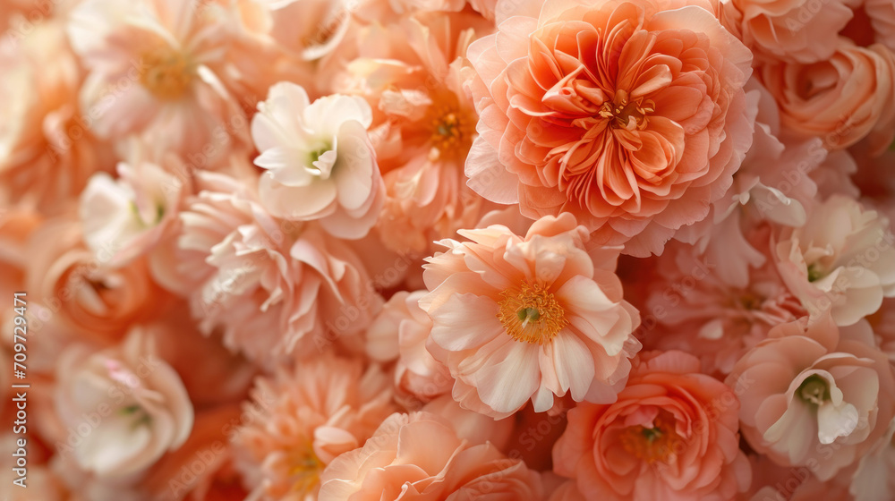 Poster capture the intricate beauty of peonies in the enchanting peach fuzz, the color of the year 2024, th