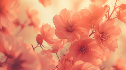 Capture the intricate beauty of peonies in the enchanting Peach Fuzz, the color of the year 2024, through a close-up macro lens.