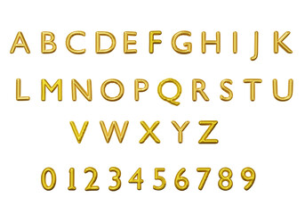 golden balloon letters and numbers on transparent background. Gold yellow metallic letter. Alphabetical font. Foil symbol. Bright metallic. easy cutout. png. 3d rendering.