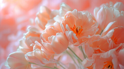 Capture the intricate beauty of peonies in the enchanting Peach Fuzz, the color of the year 2024, through a close-up macro lens.