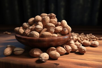 View of allergens commonly found in nuts. close up view of the nuts. all different kinds of nuts in the bowl