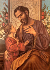 VICENZA, ITALY - NOVEMBER 5, 2023: The traditional catholic image of St. Joseph in the chruch...
