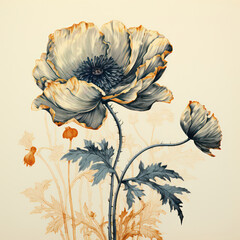 Red Poppy Floral Illustration: A Vibrant Summer Bouquet on a Vintage Background.