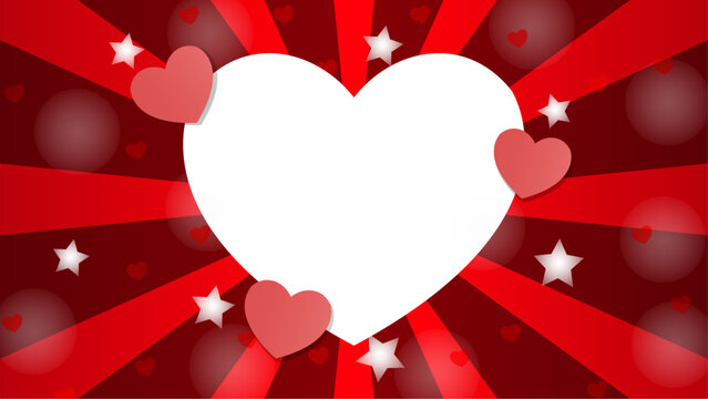 Paper red hearts fly on dark red color background, border, copy space